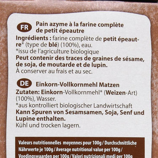 Le Pain Azyme petit épeautre BIO