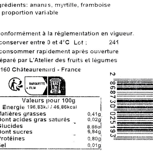 La Salade de fruits ananas, myrtilles & framboises