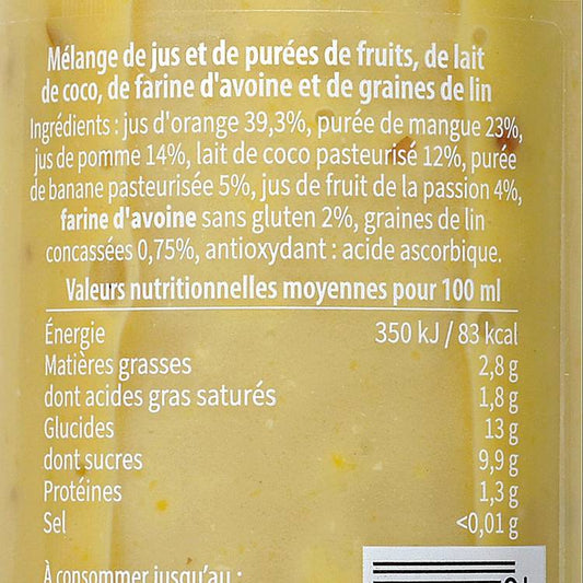 Le Smoothie mangue, coco et avoine graine de lin