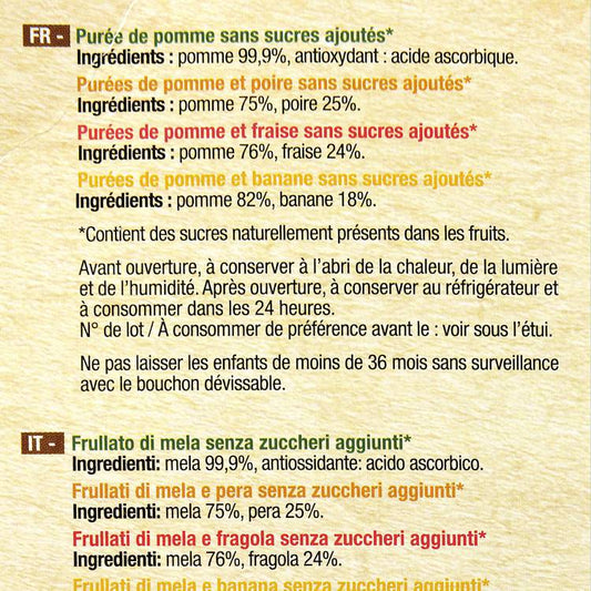 Les Gourdes de compote de fruits panachés sans sucre ajouté