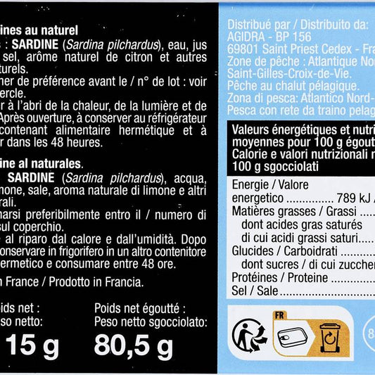 Les Sardines sans arêtes au naturel