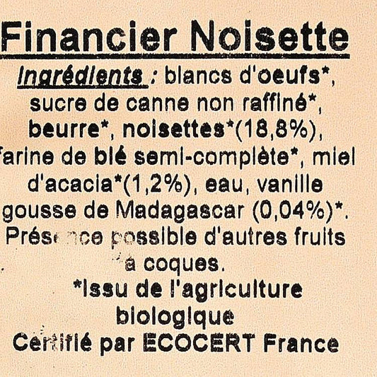 Le Financier aux noisettes et vanille de Madagascar BIO
