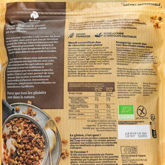 Le Muesli croustillant duo de chocolat BIO et sans gluten