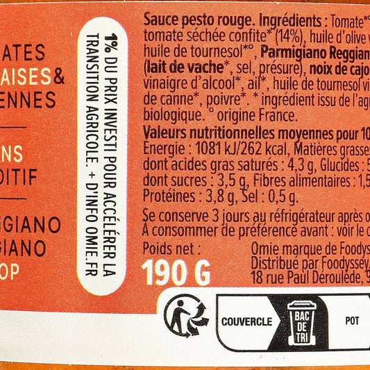 La Sauce pesto rouge BIO "Omie"