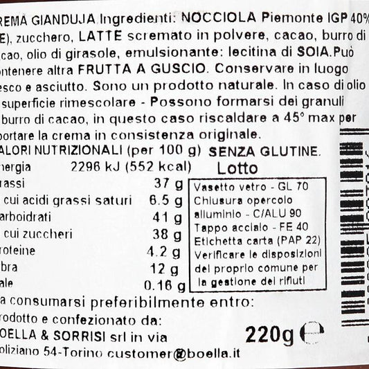 La Pâte à tartiner chocolat noisettes gianduja "Boella & Sorrisi"