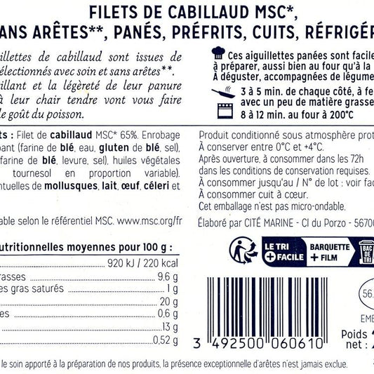 Les Aiguillettes de cabillaud panées
