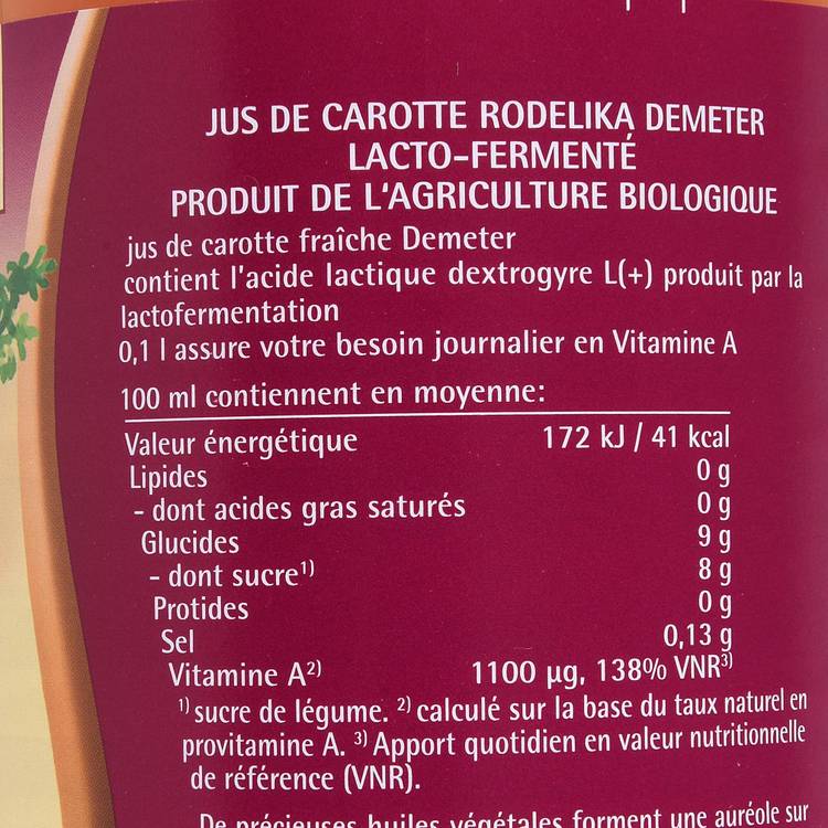 Le Jus de carotte rodelika lacto-fermenté BIO