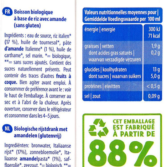 La Boisson  végétale riz amande BIO et sans gluten