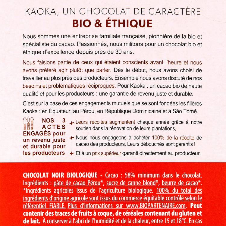 Le Chocolat noir 58% BIO