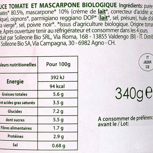 La Sauce tomate mascarpone BIO
