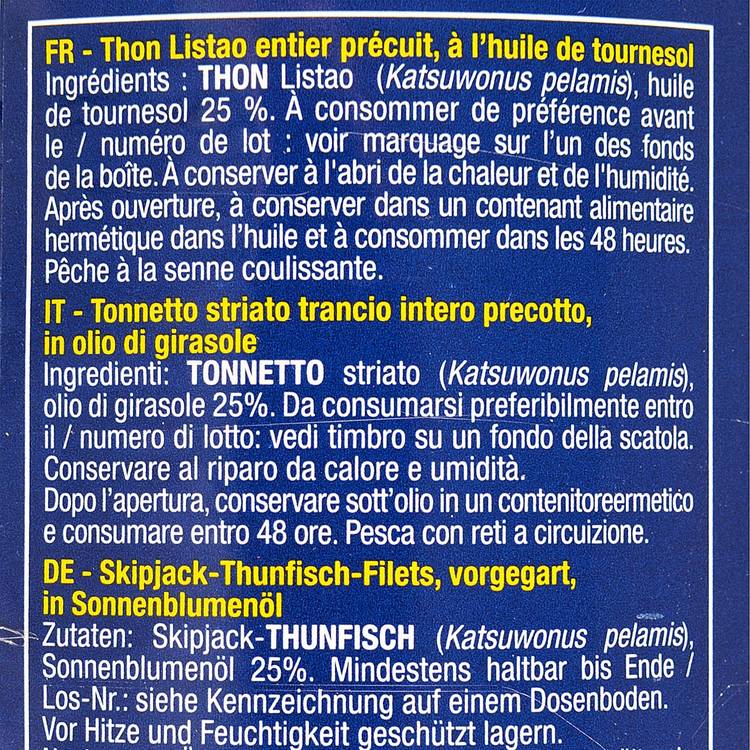 Le Thon entier à l'huile de tournesol