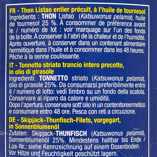 Le Thon entier à l'huile de tournesol