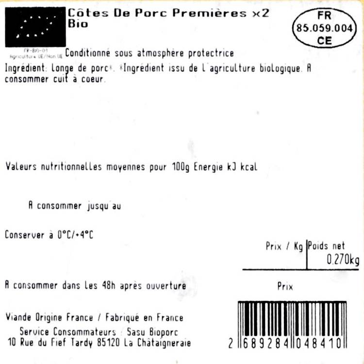 Les Côtes de porc BIO