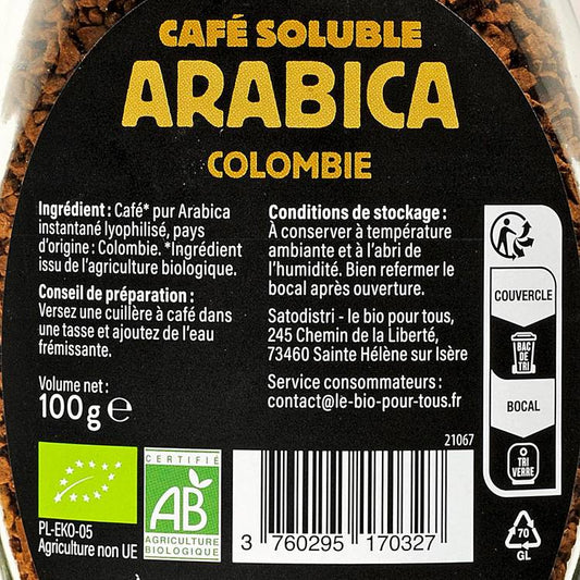 Le café soluble arabica BIO