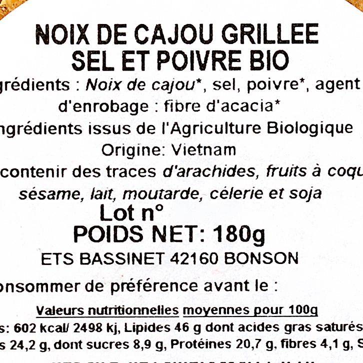 Les Noix de cajou grillées sel et poivre BIO
