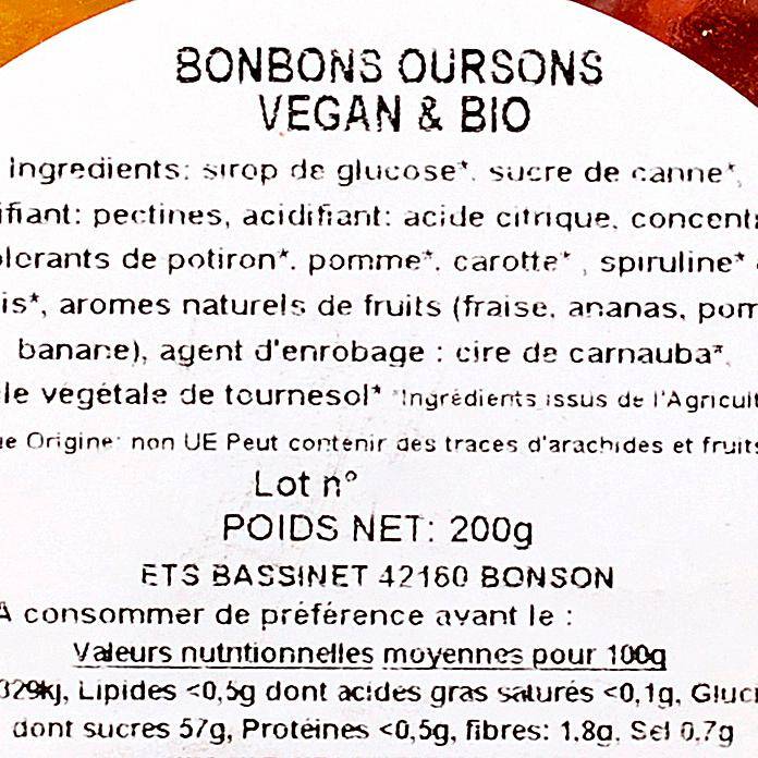 Les Bonbons oursons BIO et vegan