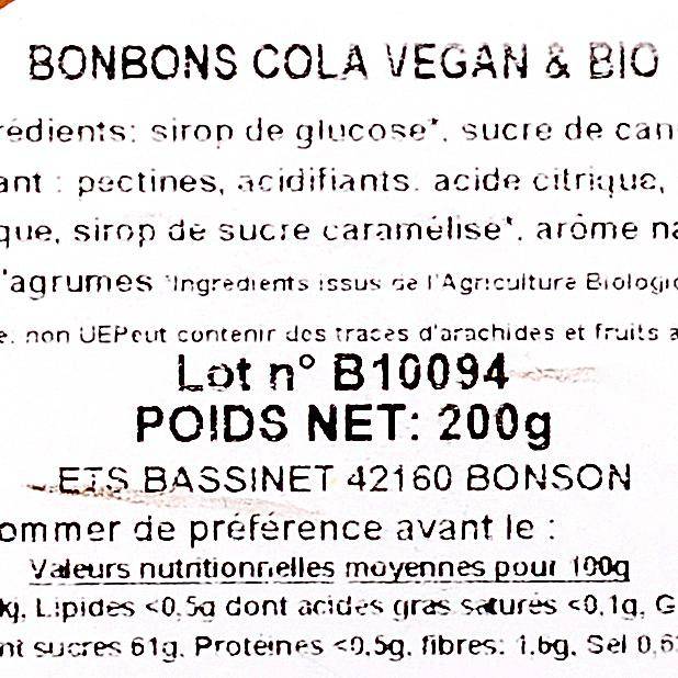 Les Bonbons cola BIO et vegan