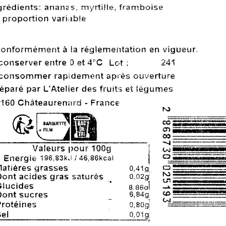 La Salade de fruits ananas, myrtilles & framboises