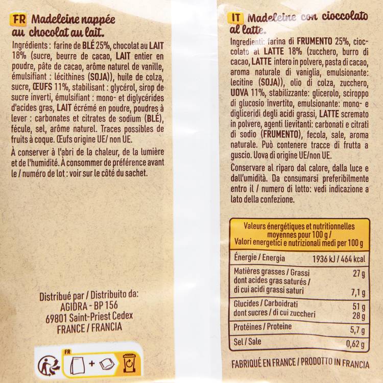 Les Madeleines nappées au chocolat au lait