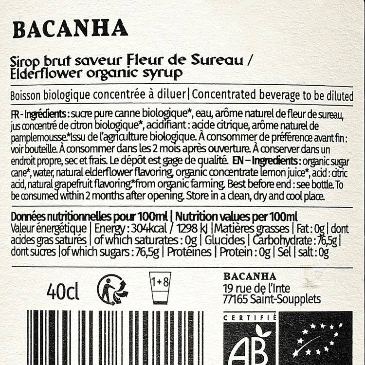 Le Sirop saveur fleur de sureau brut BIO