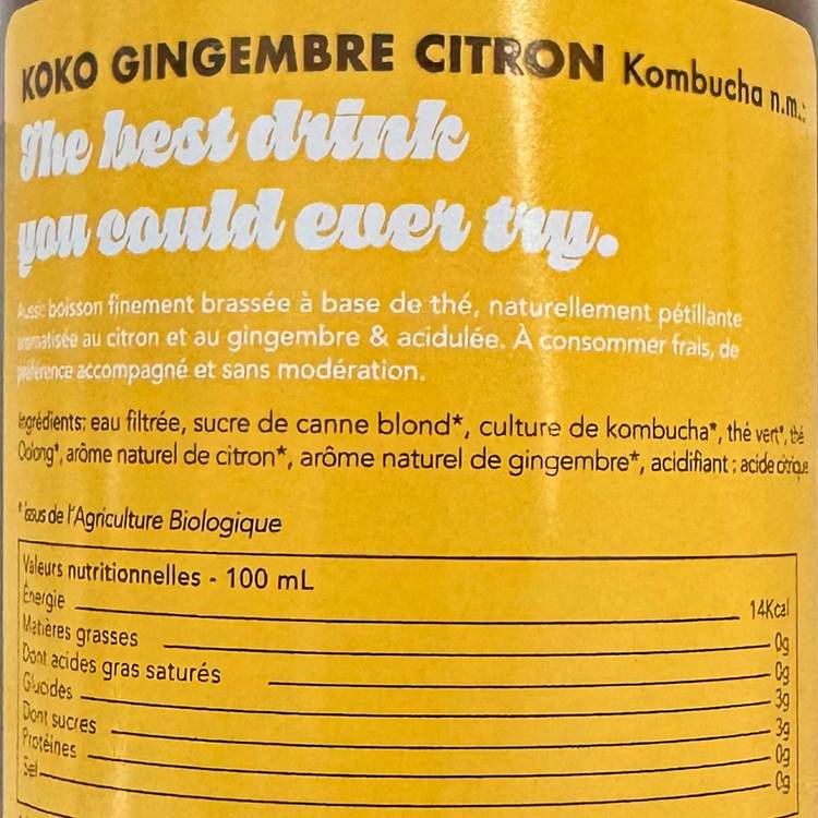 Le Kombucha gingembre citron BIO
