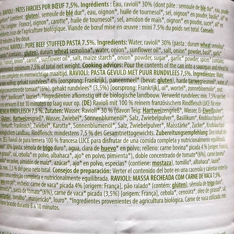 Les Ravioli pur boeuf 7.5% BIO