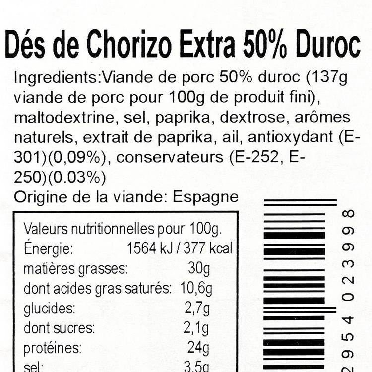 Les Dés de chorizo extra 50% Duroc