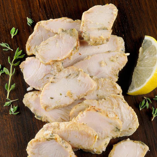 Les Emincés de filet de poulet rôti au thym et citron