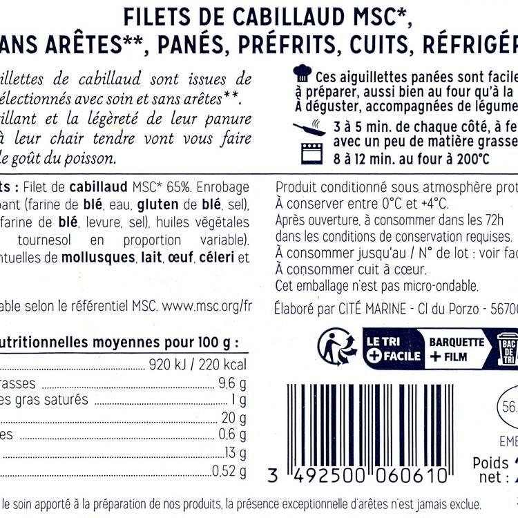 Les Aiguillettes de cabillaud panées