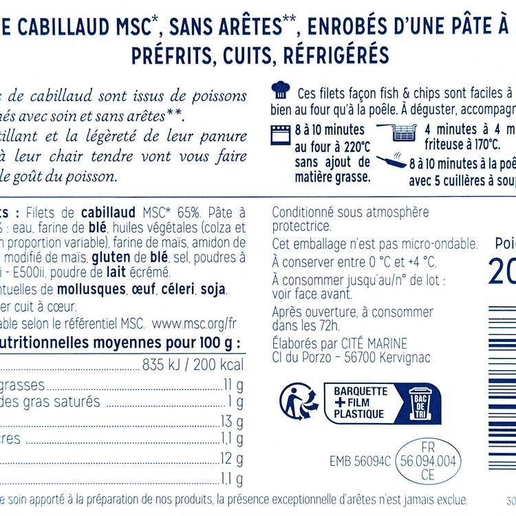 Les Filets de cabillaud fish & chips