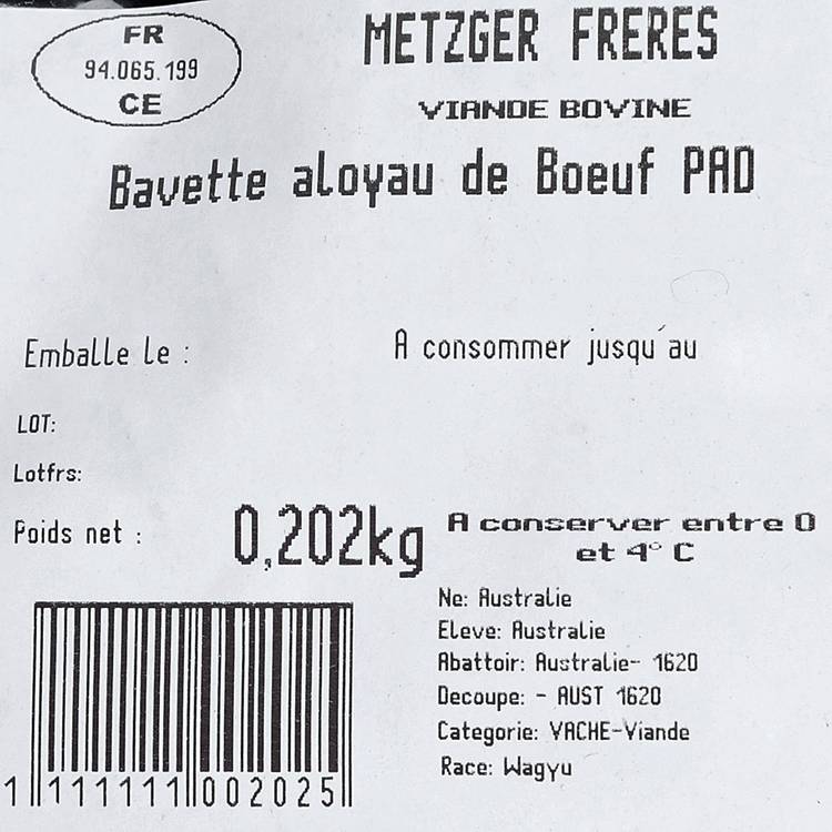 La Bavette*** de Wagyu Australien - Metzger Frères